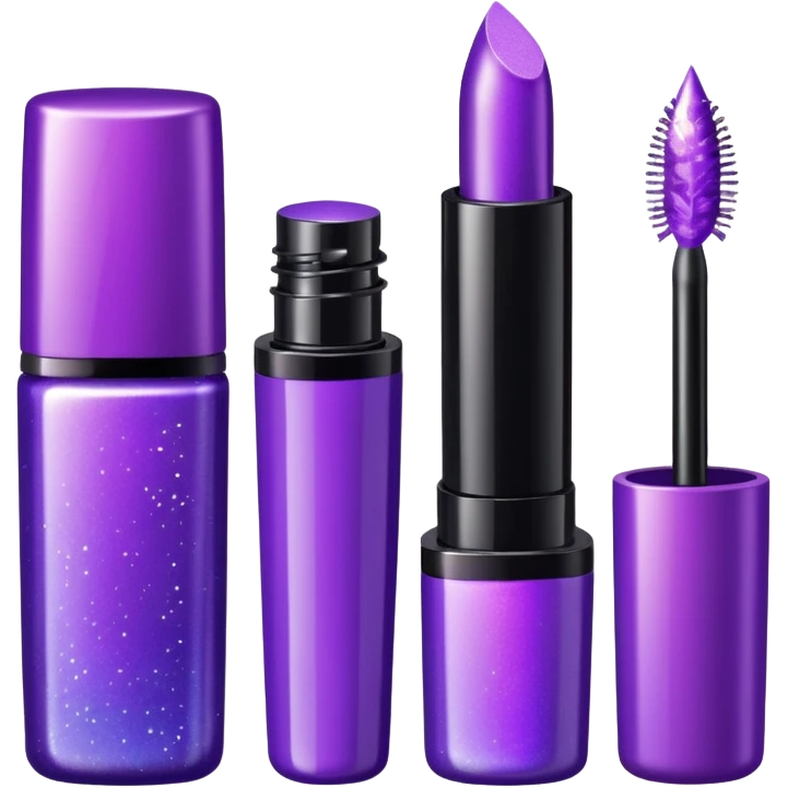 cosmetics (lipstick, perfume, mascara,..) with sparkle, purple emoji