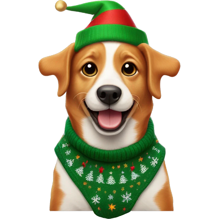 Happy ginger dog wearing an christmas elf jumper emoji