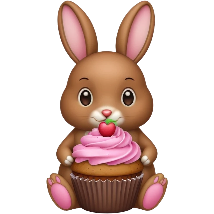 brown Rabbit with cupcake emoji