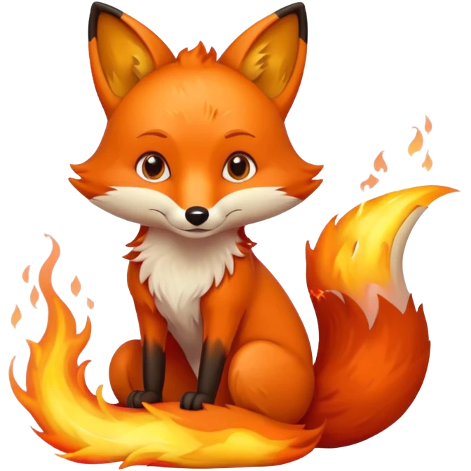 Fuchs der in lodernden Flammen sitz mit Cartoon touch emoji