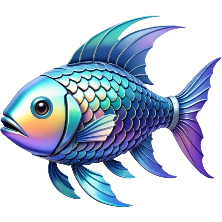 futuristic fish with organic scales on top and robotic jointed fins and tail emoji