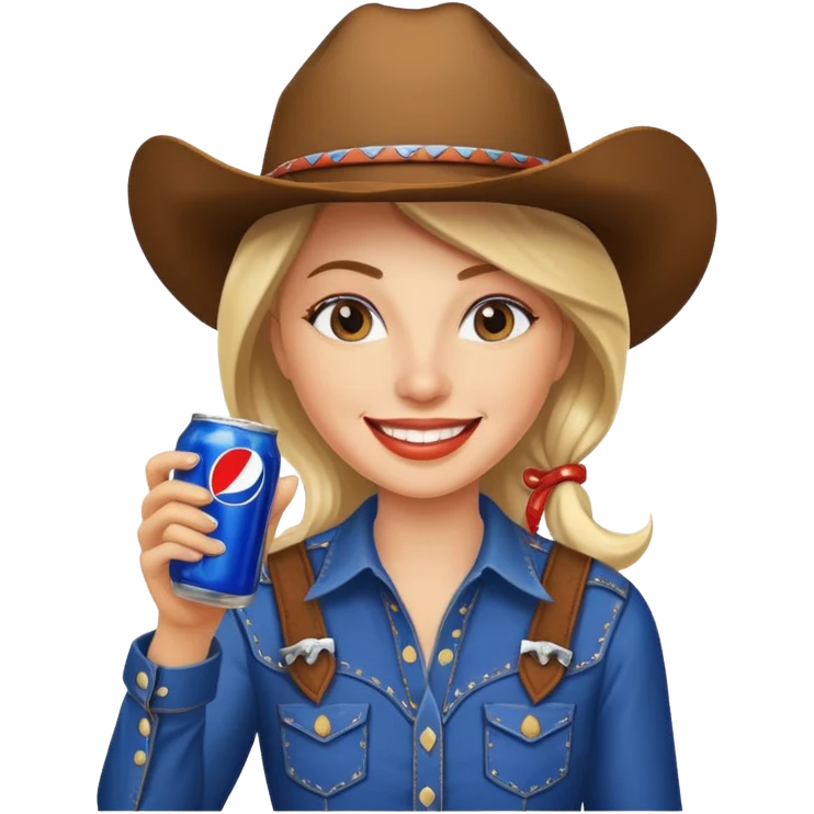 smiling cowgirl drinking Pepsi emoji