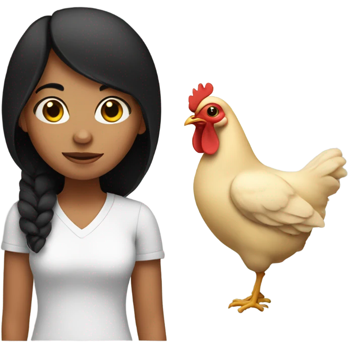 a girl with black hair holding a chicken emoji