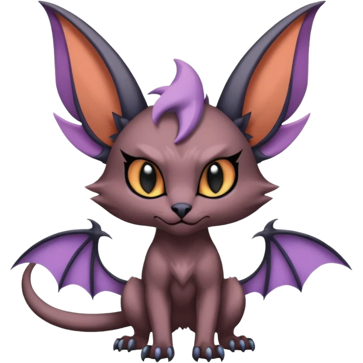dark dull pointy edgy Noivern-Noibat-Purloin-Torracat-Lykoi-Caracal-bat-cat-Fakemon-fusion-hybrid-creature with bat-wings on head as ears emoji