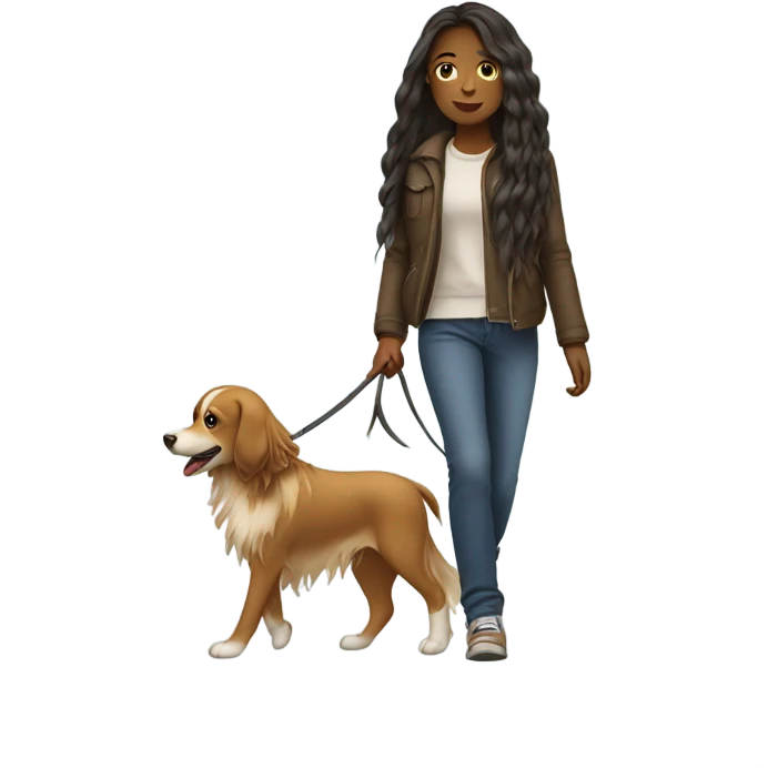 A Girl with Long hair goes with her dog  emoji