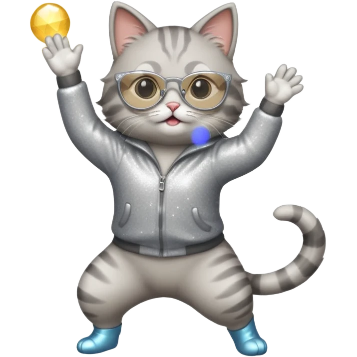 A cat with sparkly glasses dancing awkwardly on its hind legs.


















 emoji