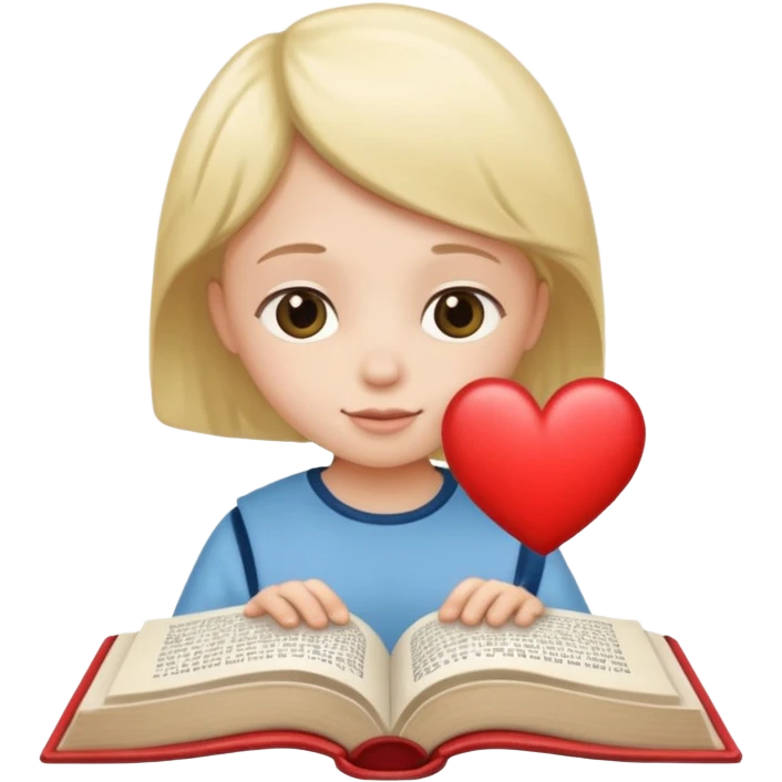 open book with a small child and heart above it emoji