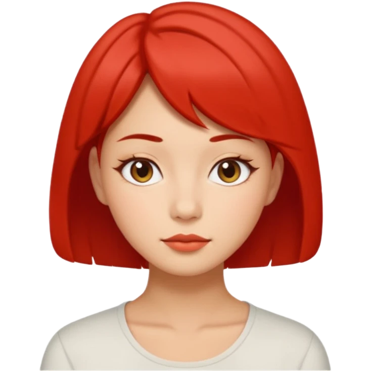 A woman in her 20s with medium short hair without bangs, with double eyelids, a round face shape, with a confident look on her face. And her nickname is tomato. emoji