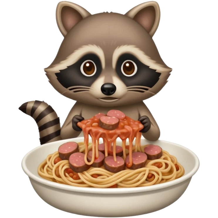raccoon with SPAM meat  and gooey spaghetti  emoji
