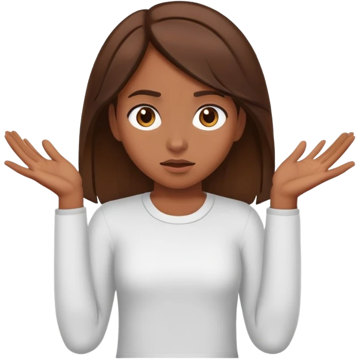 brown-skinned girl with brown hair, shrugging, no uniform emoji