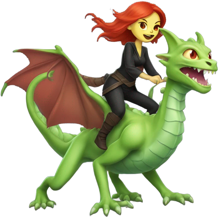 [politically incorrect, shield(
	{ female, alien, witch, color: light green, hair:red, eyes:cat} ]
	on a 
	dragón  emoji