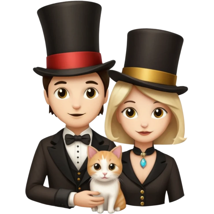 magician couple and their pet cat emoji