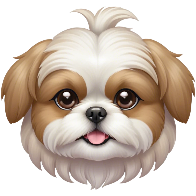 Cinematic Cute Shih Tzu Portrait Emoji, Head playfully tilted with large, sparkling eyes and a fluffy, endearing fur in gentle, pastel tones, simplified yet irresistibly charming, highly detailed, glowing with a warm, cuddly radiance, high shine, radiating affectionate and joyful energy, styled with a soft, playful outline, capturing the essence of a cute Shih Tzu that seems destined to charm everyone in its path! emoji