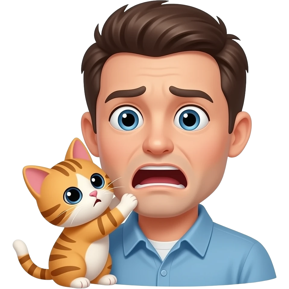 Cute cat holding the mouth of a scared man emoji