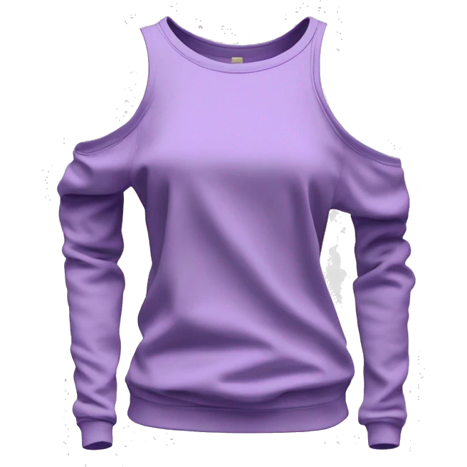 Hyper Realistic isolated side view of a light purple cold shoulder fashion sweat shirt top. emoji