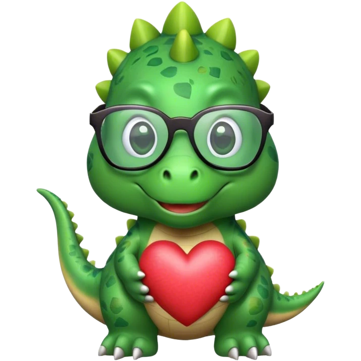 dinosaur in glasses holding hearts emoji