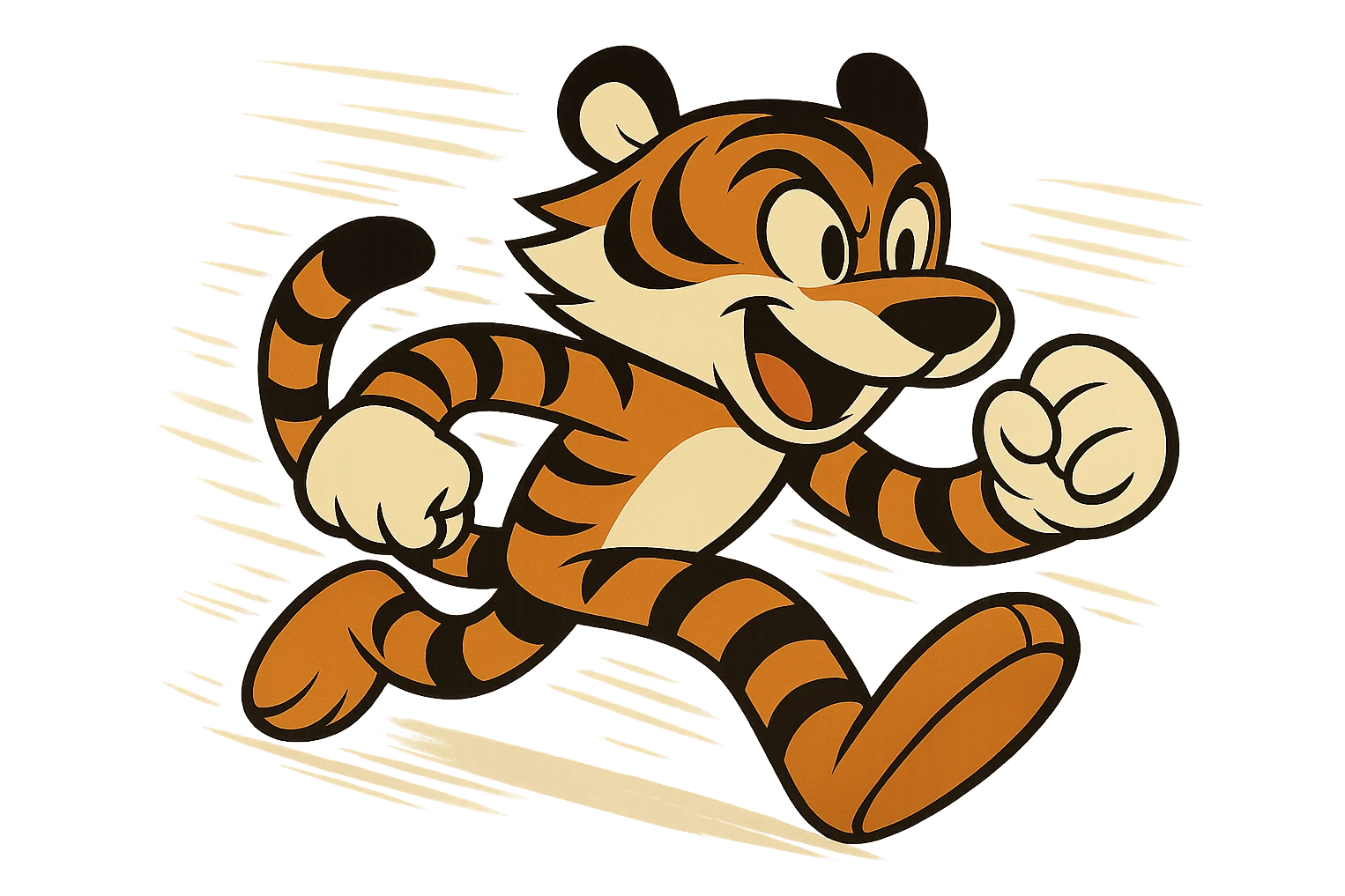 Remove the background so the tiger is on a transparent background, keep the cartoon style and speed effect. Maintain the cartoon style with dynamic speed lines and motion blur effect around the tiger. emoji