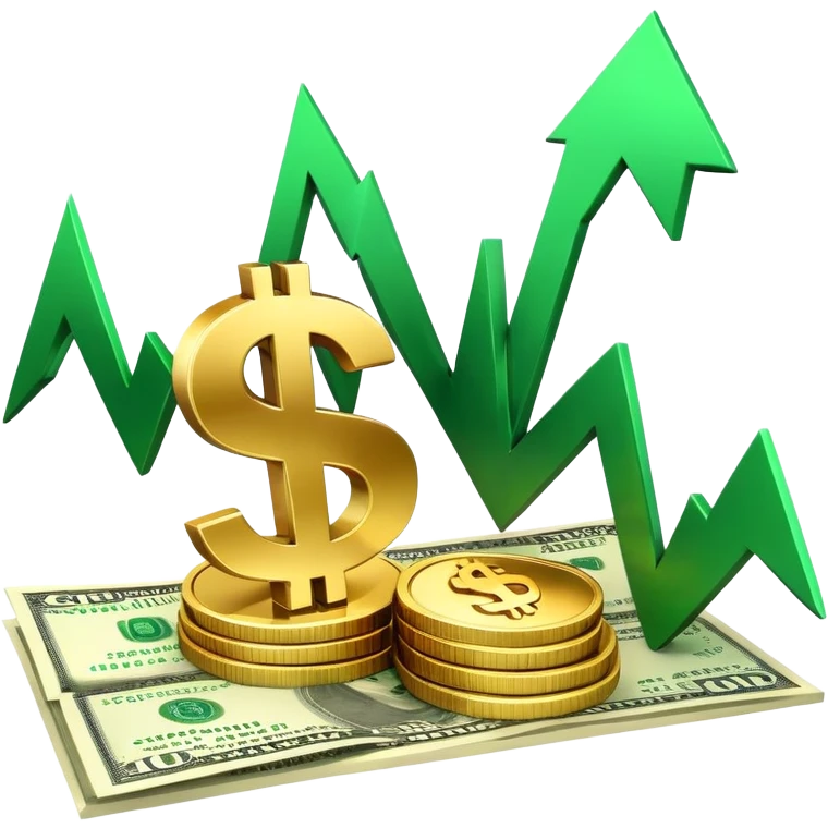 capitalism with dollar signs and stock market chart going up emoji