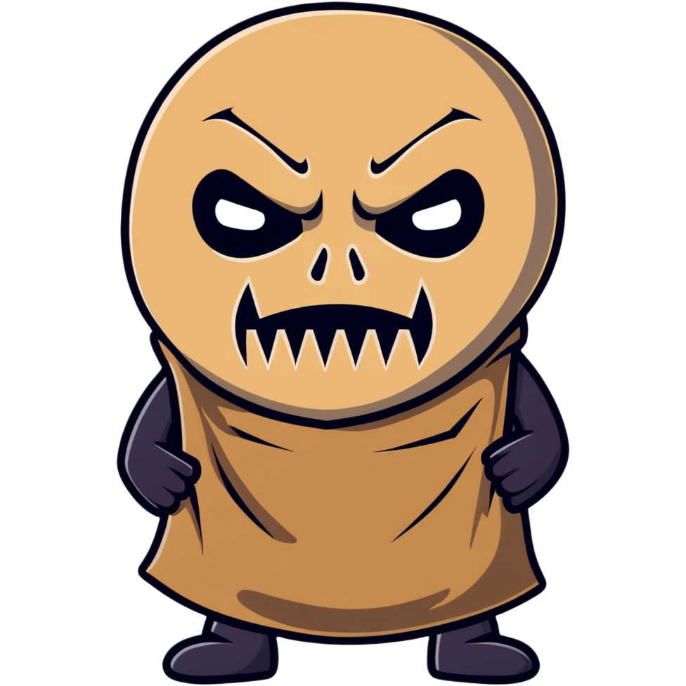 menacing horror character with burlap sack mask and sinister expression emoji