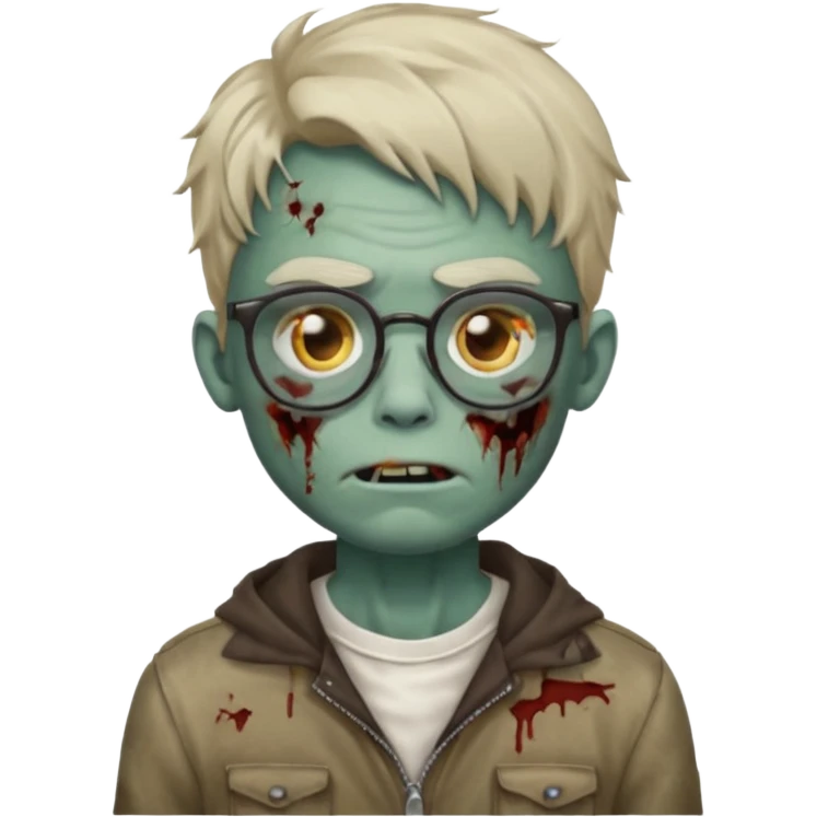 a zombie boy emoji with semi wavy hair and glasses emoji