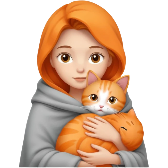 A girl wrapped in a blanket holding a cat emoji