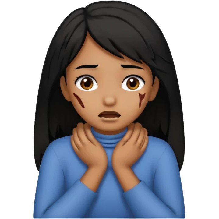 black hair brown skin girl chocking herself on her neck with her hands crossed around her neck  emoji