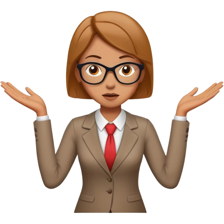 Puzzled female accountant spreading her arms to the sides emoji