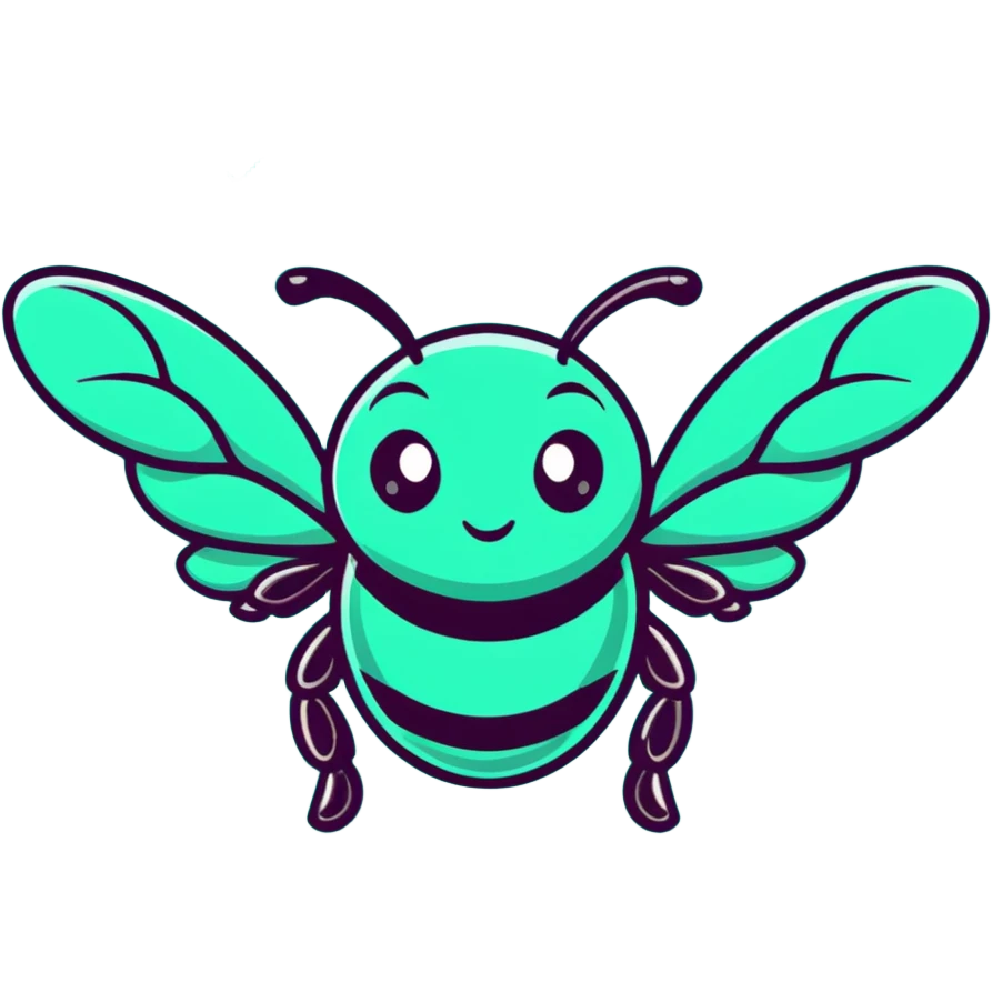Glamorous mint green female bee with diamond-studded wings, rhinestone decorations, and glittery body emoji