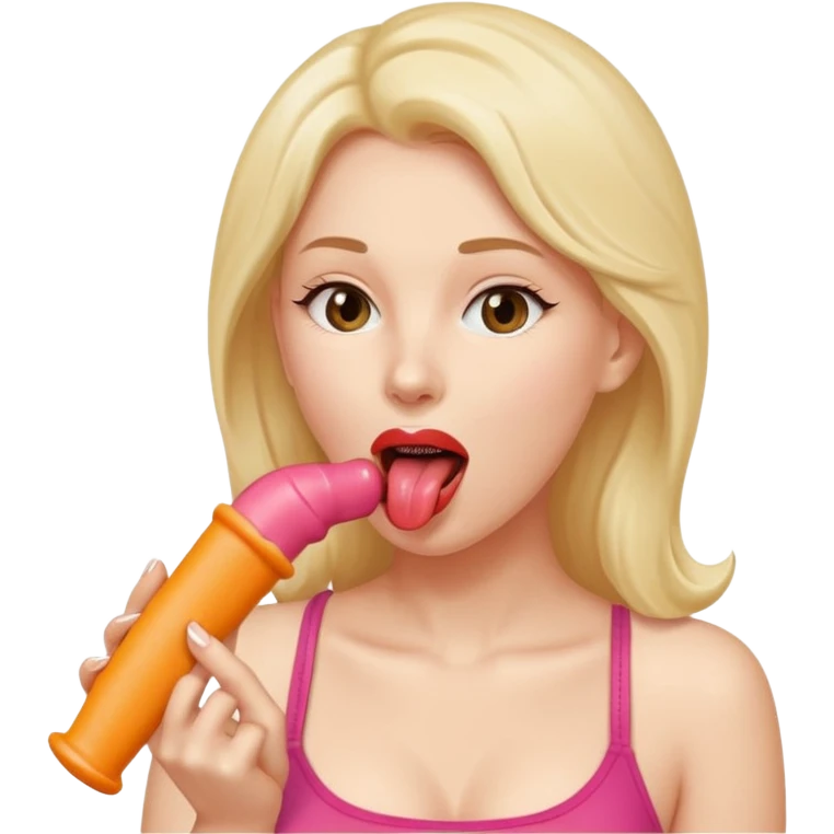una donna nuda con la lingua fuori che lecca un cazzo di gomma che è sborrato che si sega emoji