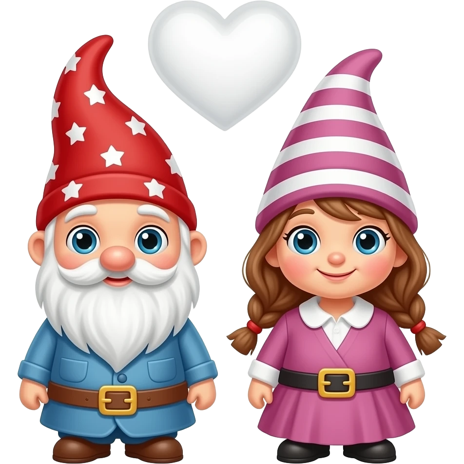 Male and female gnomes with a white love heart above them emoji