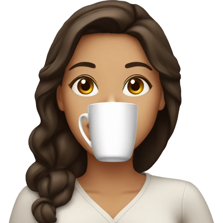 beautiful brunette girl drinks coffee emoji
