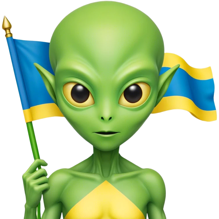 Green alien with Ukraine flag emoji