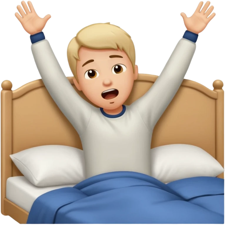 emoji- of a stretching boy waking up in bed emoji