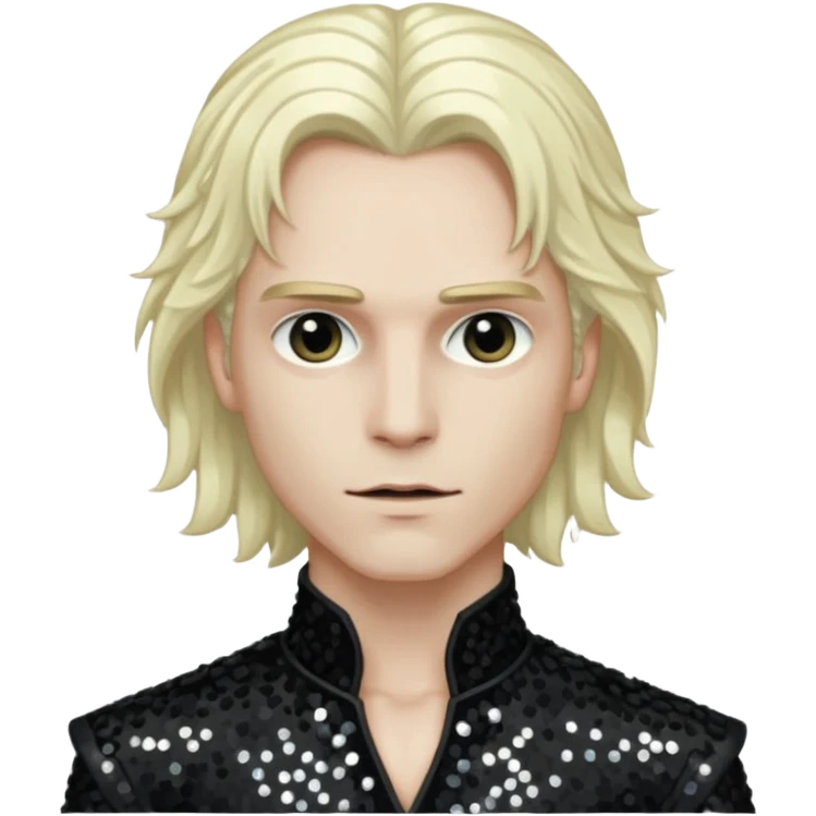 Lestat de Lioncourt with long platinum blonde hair, black sequin outfit emoji