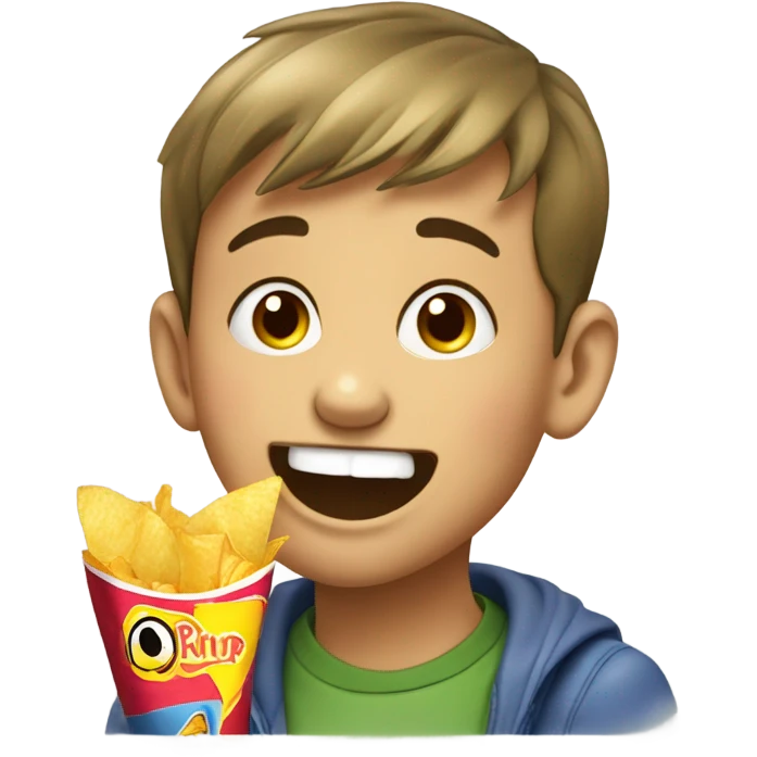 Boy eating a bag of chips emoji