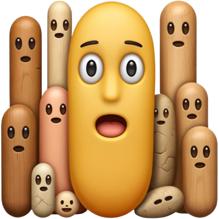 I want the main person to be an emoji with a bunch of phallic-like objects surrounding them, and their face should show fear of them emoji