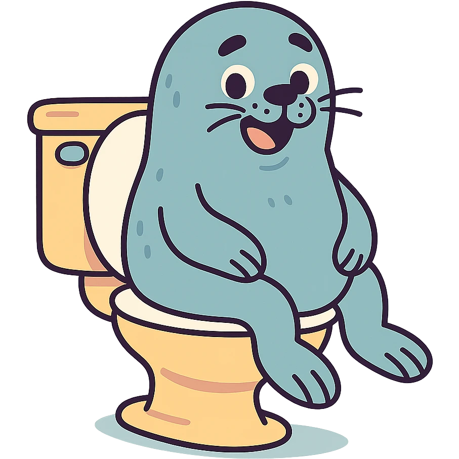 seal sitting on a toilet in pastel toon style emoji