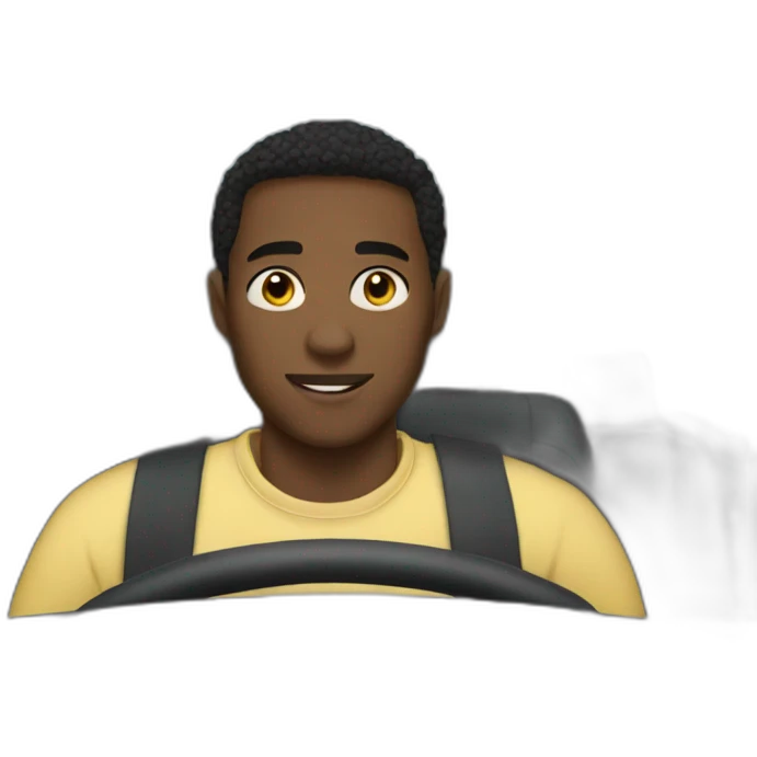Young black man in the front seat of a car emoji