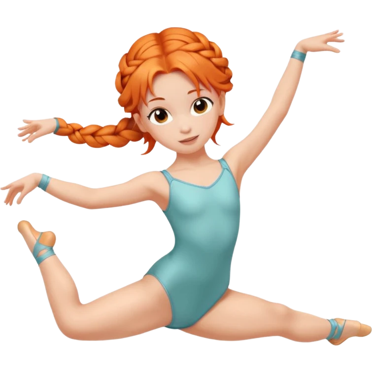 A young dancer with braided orange hair, practicing a gentle arabesque. emoji