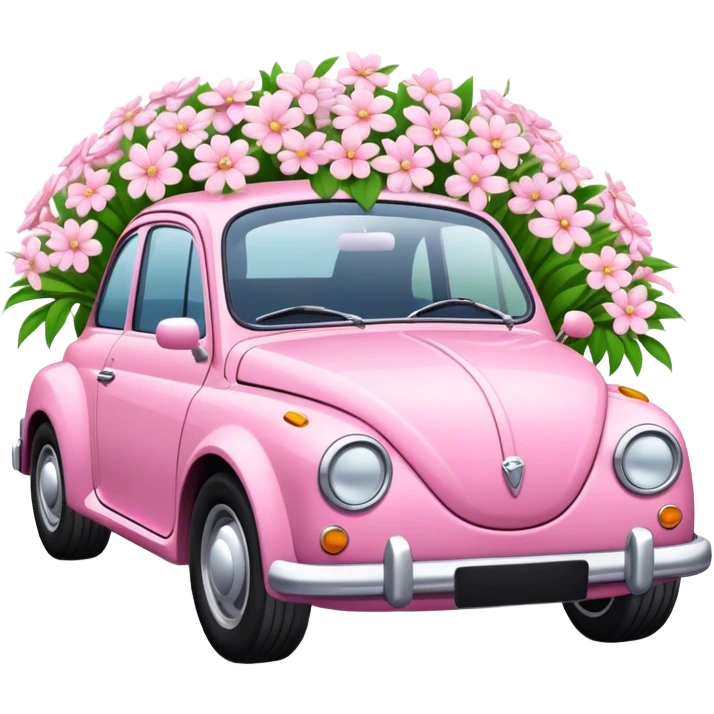 Pink car with white flowers  emoji