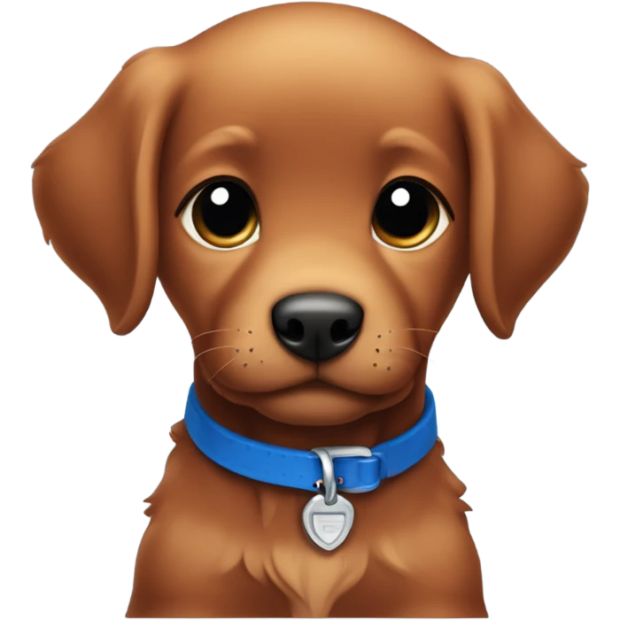 Chibi dark red retriever puppy with blue collar emoji