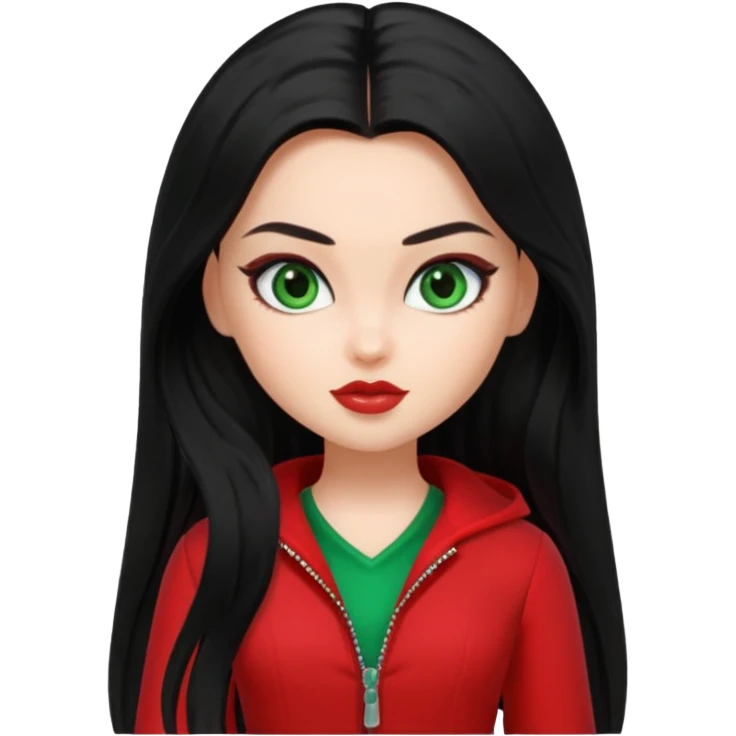 Bratz Jade black long hair green eyes, red outfit emoji