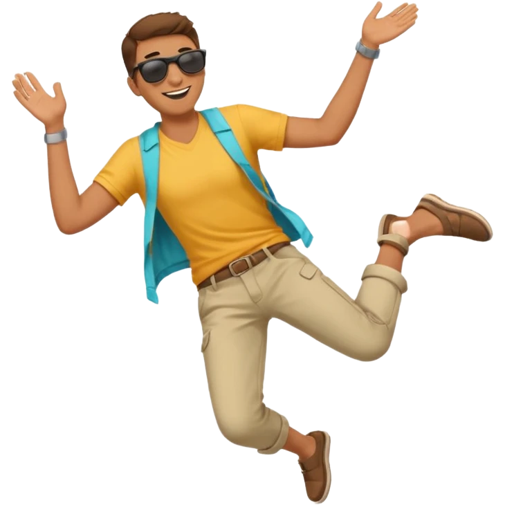 smiling guy in summer clothing  falling . from the side  emoji