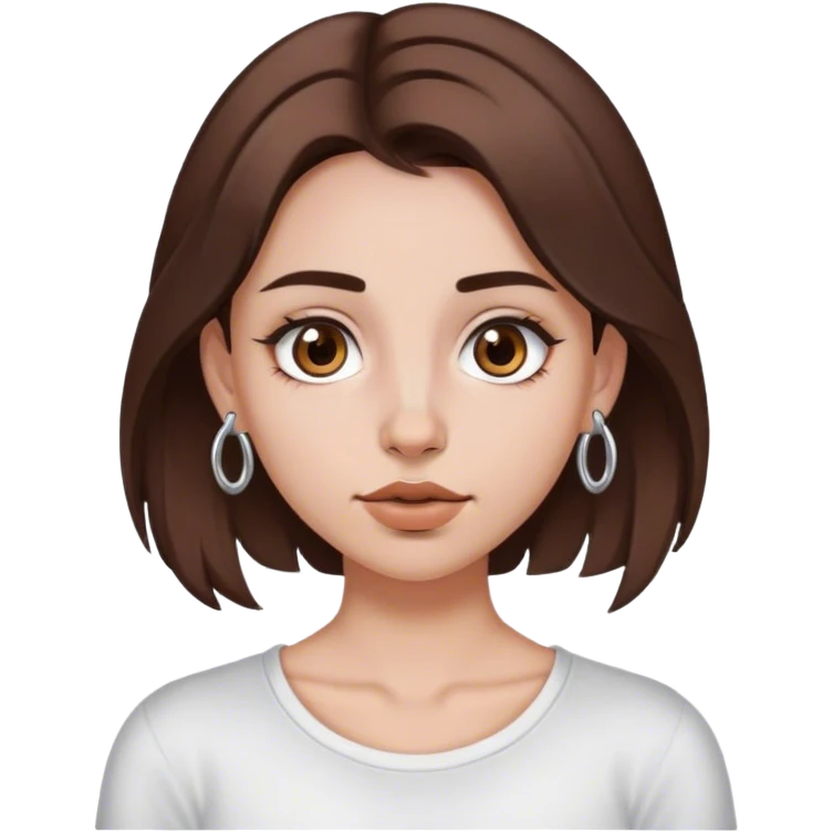 Girl with medium length brown hair, brown eyes, and silver septum nose piercing emoji