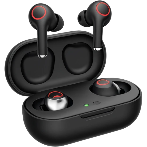  black wireless earbuds that wrap over the ear emoji