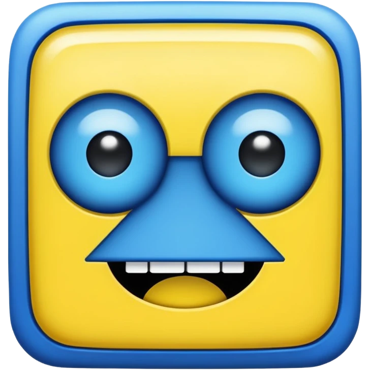 geometery dash square yellow body blue face square mouth and eyes emoji