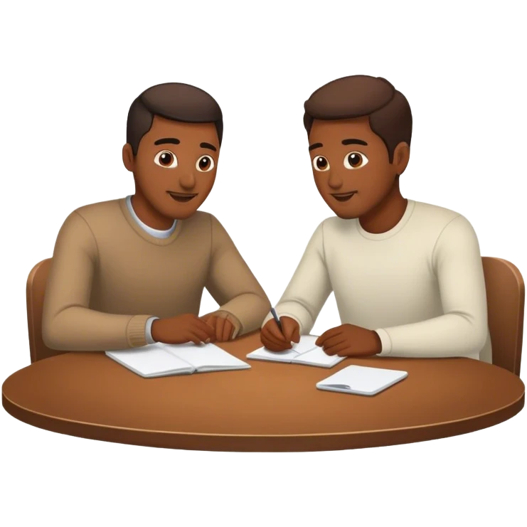 Two guys talking at a table realistics emoji