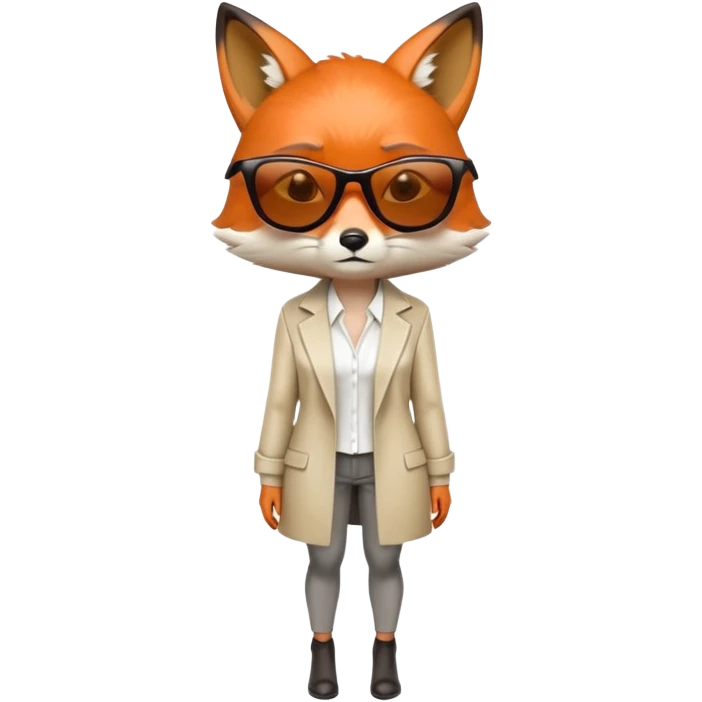 serious anthropomorphised female fox in stylish outfit with sunglasses, looking sad, facing away, full-body view emoji