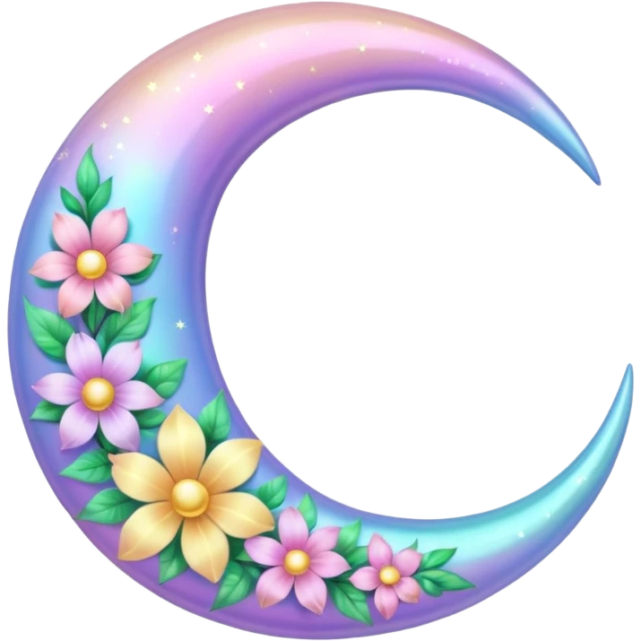 glossy Pastel iridescent floral shiny l crescent damask moon emoji