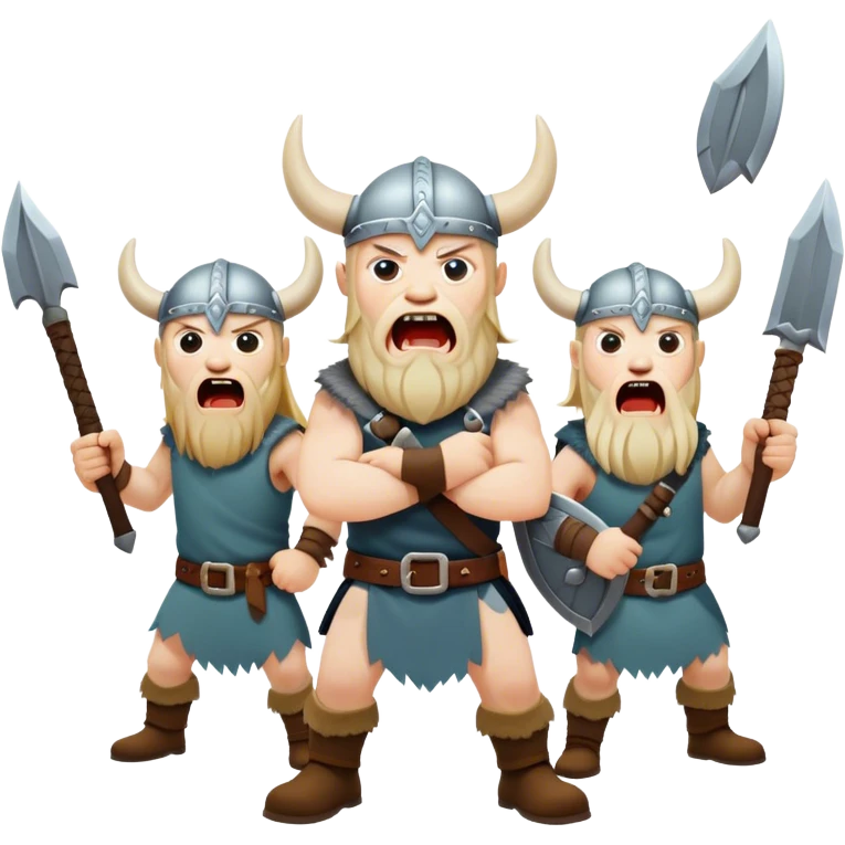 three Vikings are screaming, weapons in their hands
realistic emoji